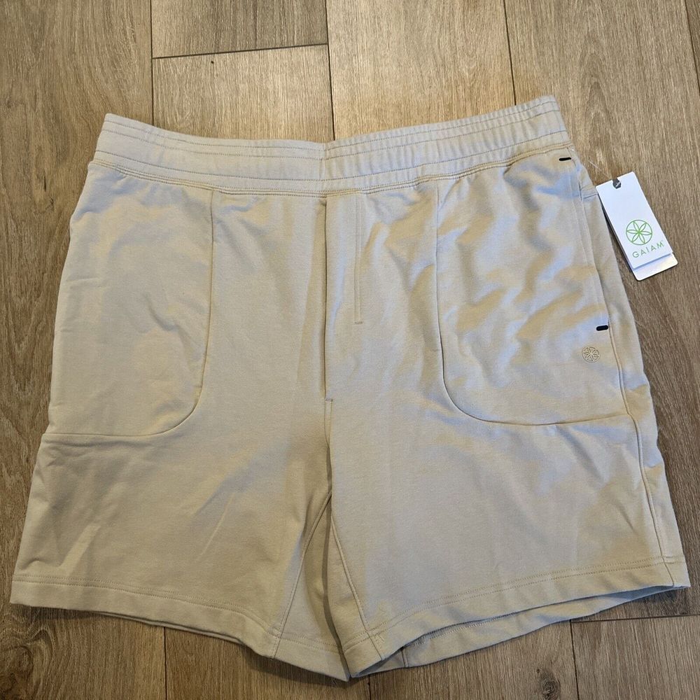 Gaiam Men's Lotus Shorts Hummus‎ Beige Comfort Fitness X-Large NEW